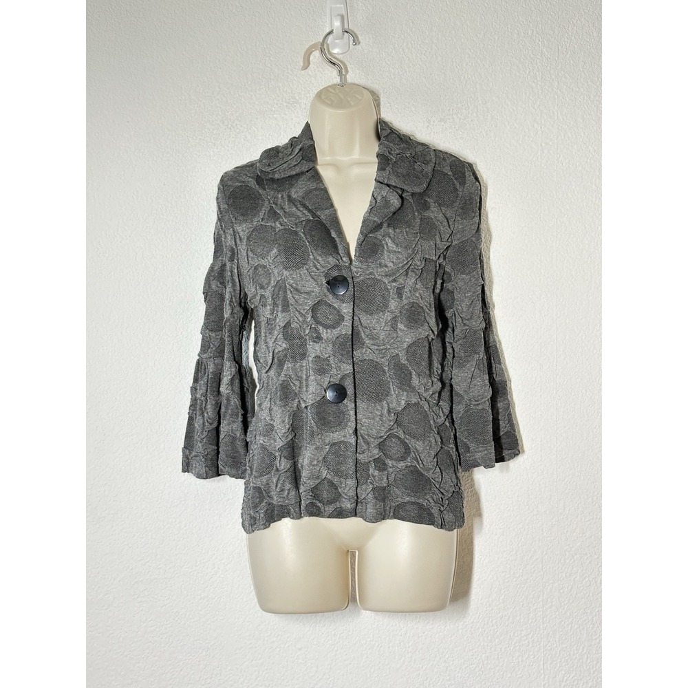 Andria Lieu Small Gray‎ Textured Top Jacket Bell Sleeve USA Core Basic Artsy